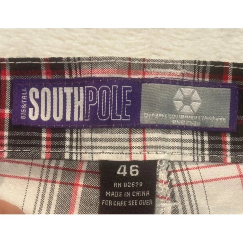 Southpole Shorts Mens 46 Plaid Gray Red Bermuda Baggy Loose Y2K Flat Front Retro
